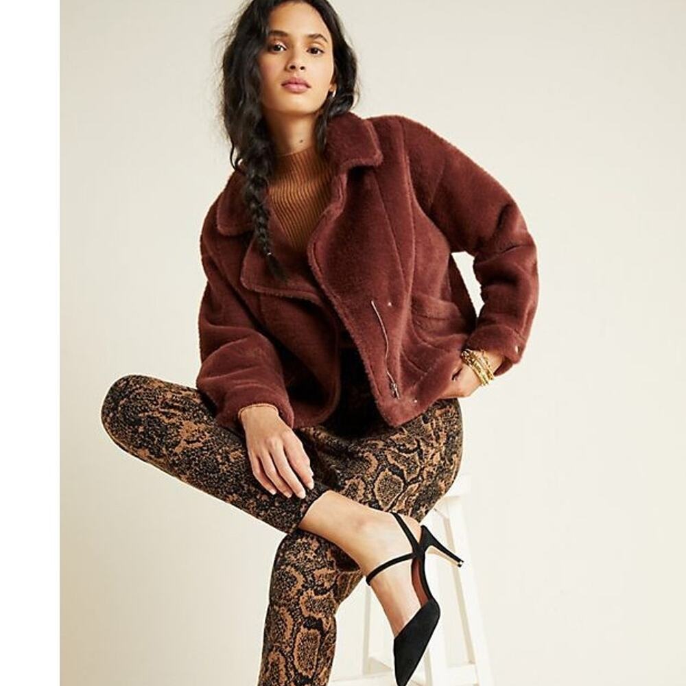 New Anthropologie Sherpa Swan Ultra Soft Coat by FRNCH $198 Brown X-SMALL